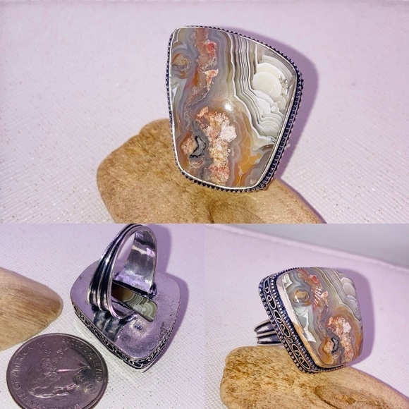 Captivating Crazy Laguna Lace Agate Gemstone Handmade Ring - Picture 12 of 14